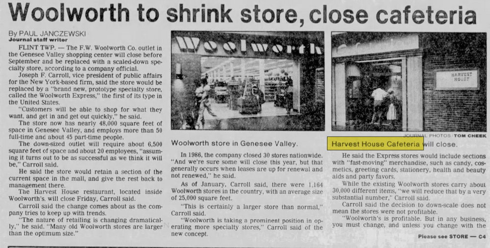 Harvest House Cafeteria - Jul 01 1987 Article